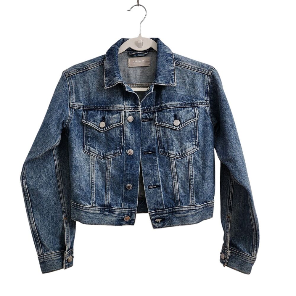 Everlane Jacket Womens XS Blue The Shrunken Denim Cropped Fit Tailored Cotton